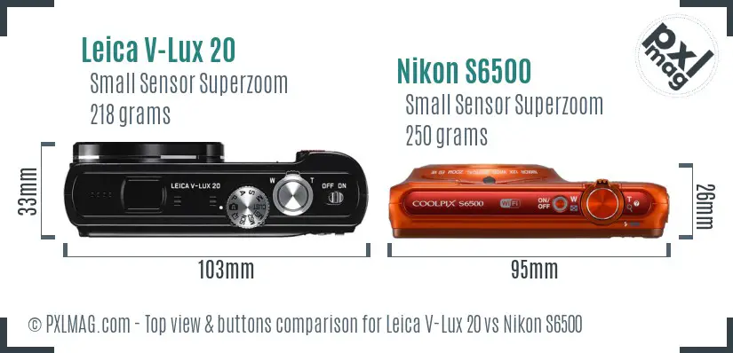 Leica V-Lux 20 vs Nikon S6500 top view buttons comparison Leica V-Lux 20 vs Nikon S6500 top view buttons comparison