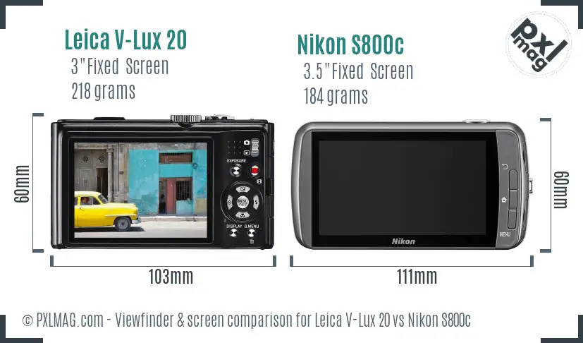 Leica V-Lux 20 vs Nikon S800c Screen and Viewfinder comparison