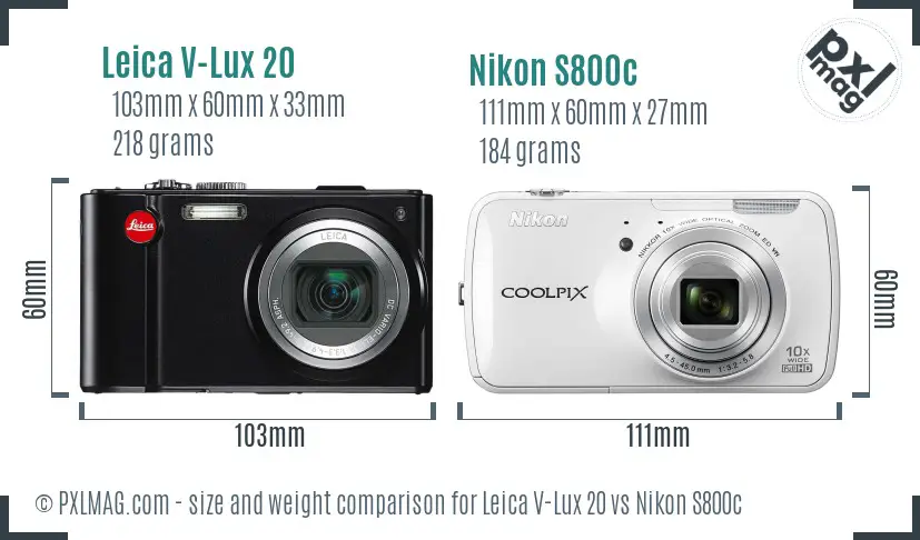 Leica V-Lux 20 vs Nikon S800c size comparison