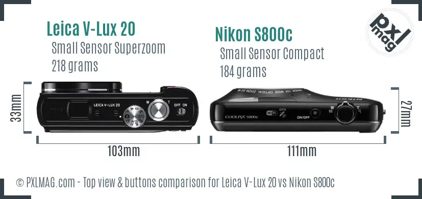 Leica V-Lux 20 vs Nikon S800c top view buttons comparison