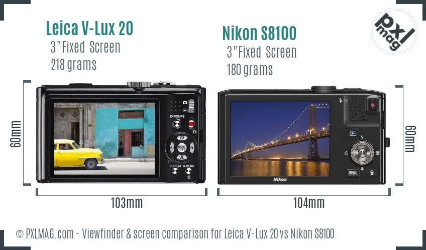 Leica V-Lux 20 vs Nikon S8100 Screen and Viewfinder comparison