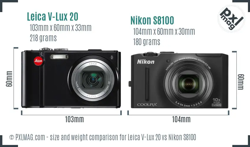 Leica V-Lux 20 vs Nikon S8100 size comparison