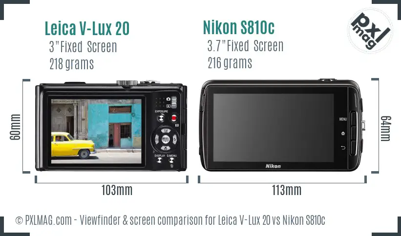 Leica V-Lux 20 vs Nikon S810c Screen and Viewfinder comparison