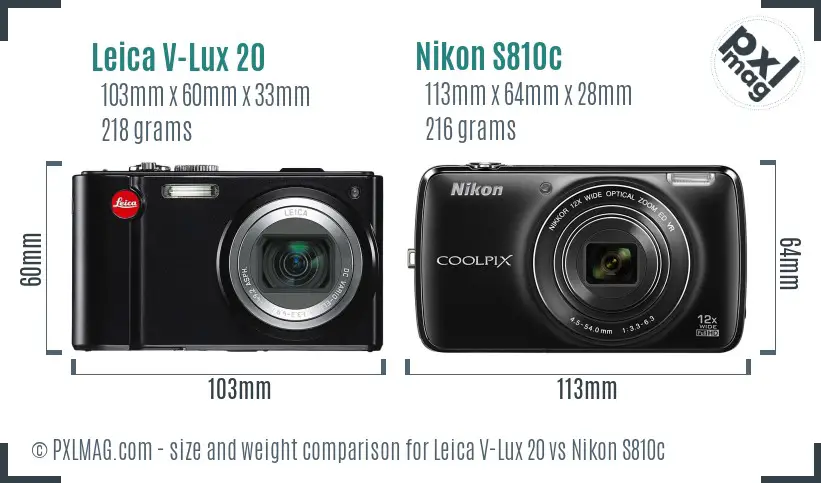 Leica V-Lux 20 vs Nikon S810c size comparison Leica V-Lux 20 vs Nikon S810c size comparison