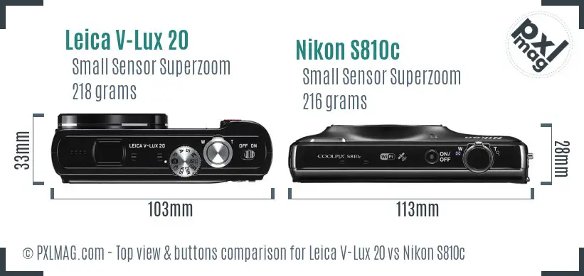 Leica V-Lux 20 vs Nikon S810c top view buttons comparison