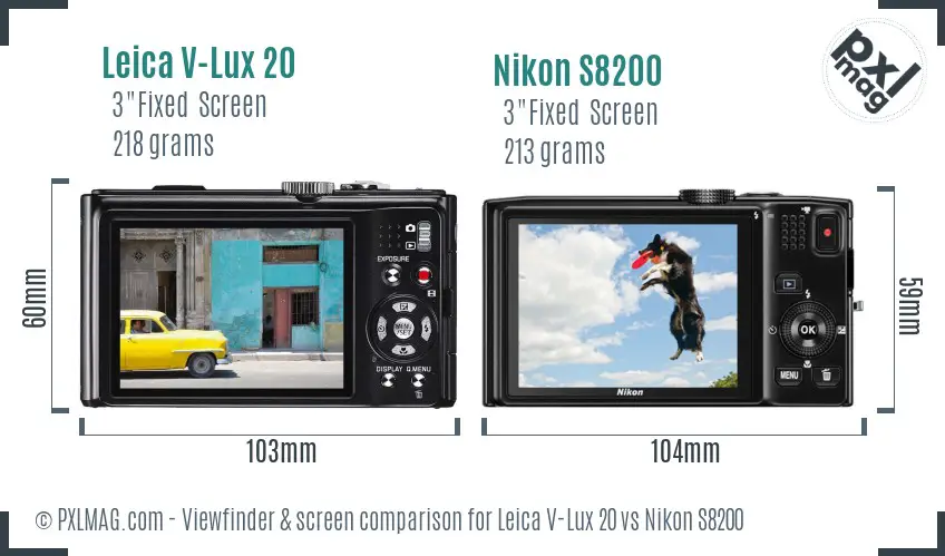 Leica V-Lux 20 vs Nikon S8200 Screen and Viewfinder comparison