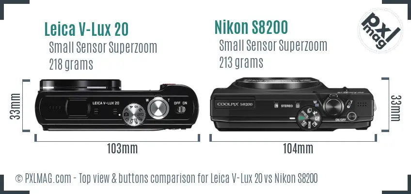 Leica V-Lux 20 vs Nikon S8200 top view buttons comparison