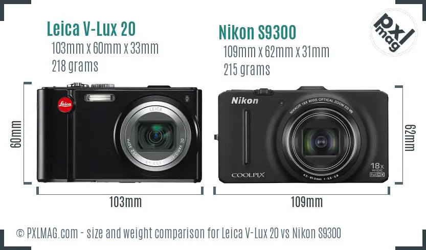 Leica V-Lux 20 vs Nikon S9300 size comparison