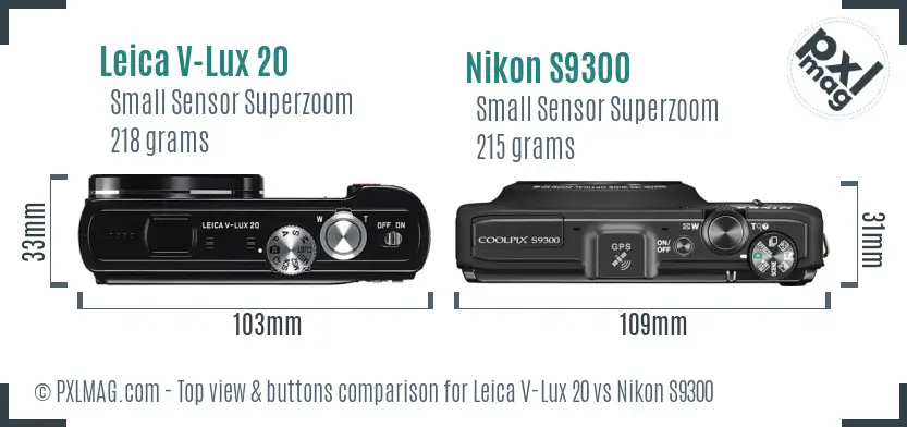 Leica V-Lux 20 vs Nikon S9300 top view buttons comparison