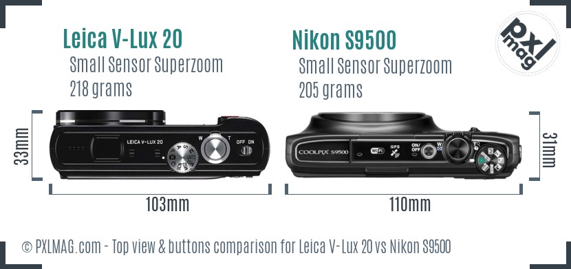 Leica V-Lux 20 vs Nikon S9500 top view buttons comparison