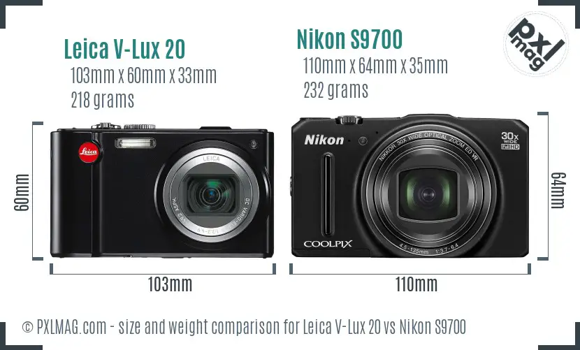 Leica V-Lux 20 vs Nikon S9700 size comparison