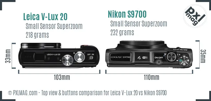 Leica V-Lux 20 vs Nikon S9700 top view buttons comparison