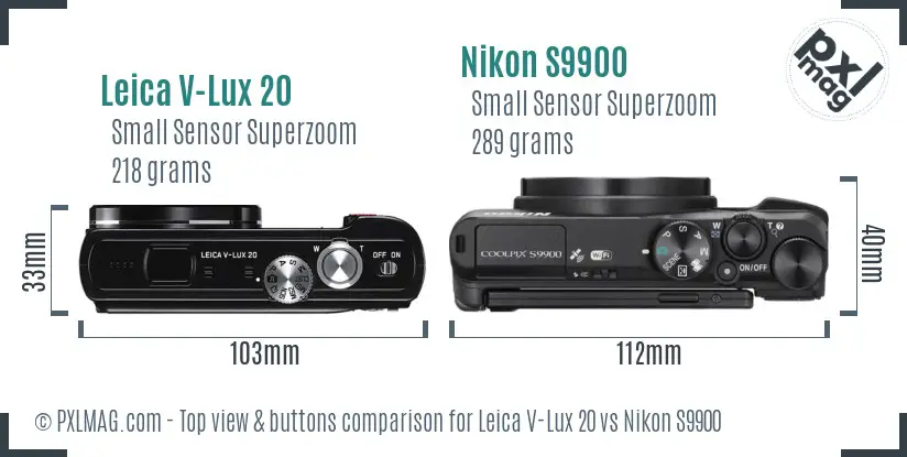 Leica V-Lux 20 vs Nikon S9900 top view buttons comparison