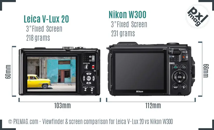 Leica V-Lux 20 vs Nikon W300 Screen and Viewfinder comparison