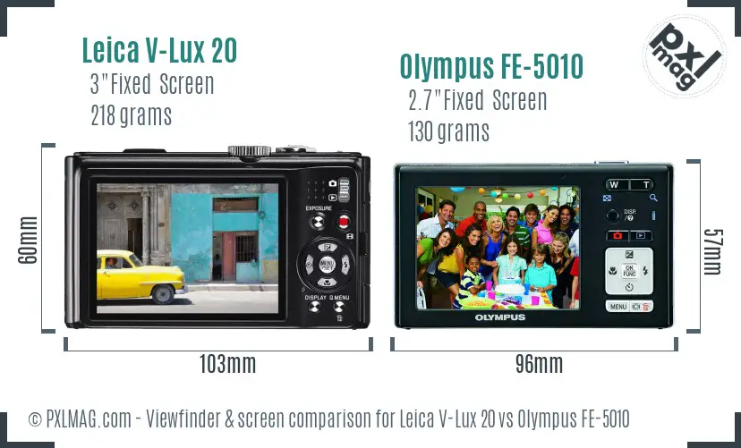 Leica V-Lux 20 vs Olympus FE-5010 Screen and Viewfinder comparison