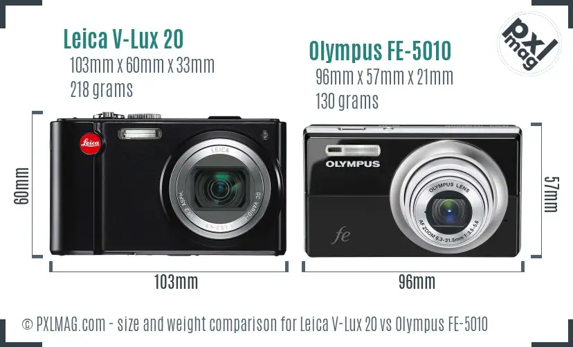 Leica V-Lux 20 vs Olympus FE-5010 size comparison Leica V-Lux 20 vs Olympus FE-5010 size comparison