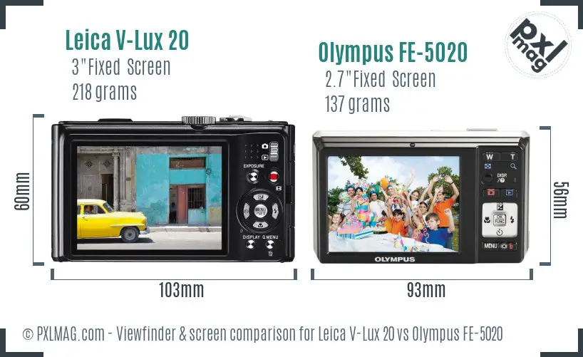 Leica V-Lux 20 vs Olympus FE-5020 Screen and Viewfinder comparison
