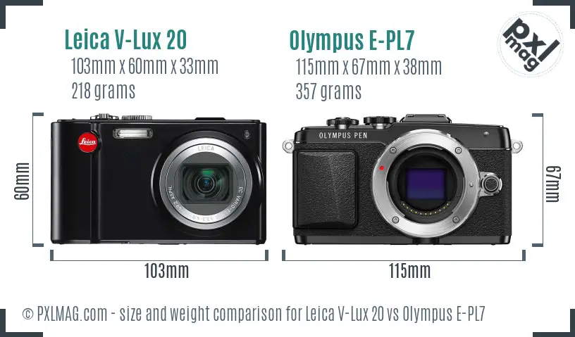 Leica V-Lux 20 vs Olympus E-PL7 size comparison