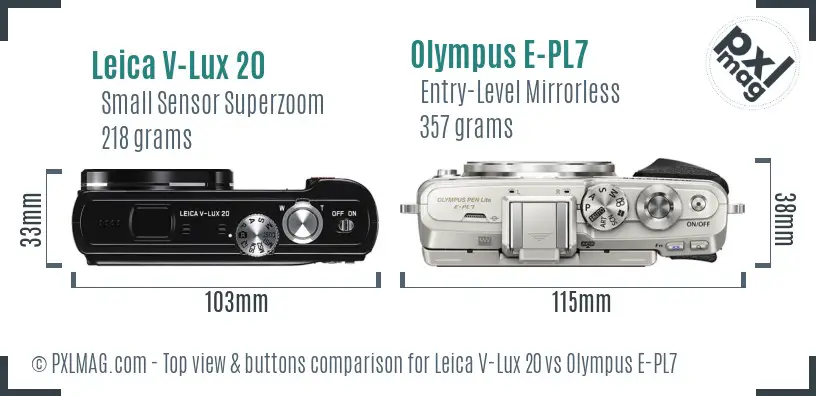 Leica V-Lux 20 vs Olympus E-PL7 top view buttons comparison