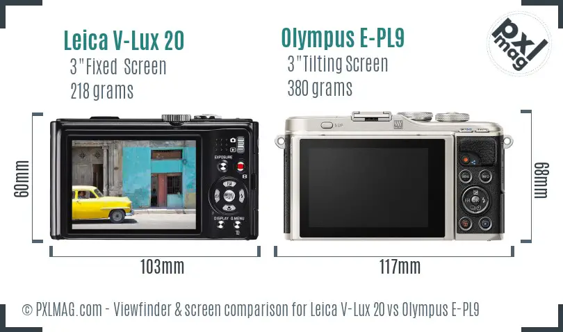 Leica V-Lux 20 vs Olympus E-PL9 Screen and Viewfinder comparison
