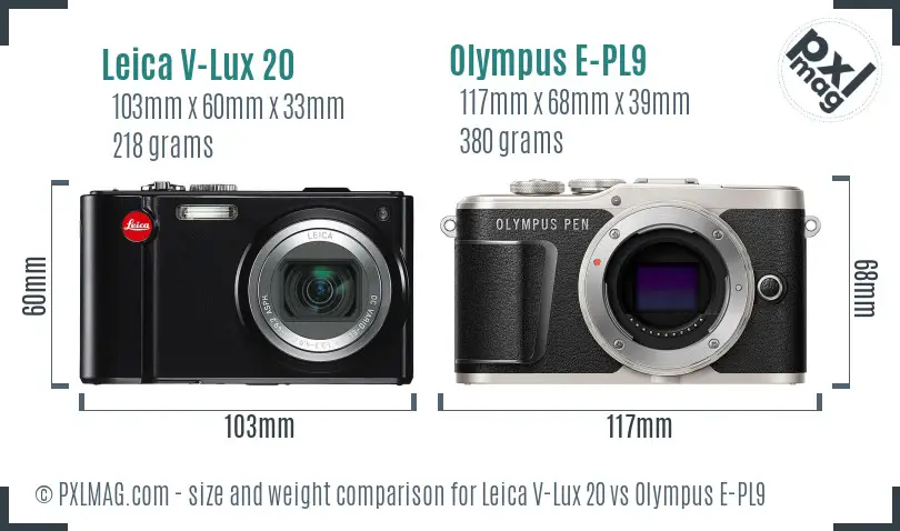 Leica V-Lux 20 vs Olympus E-PL9 size comparison