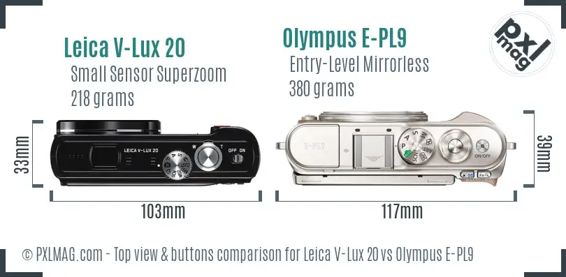 Leica V-Lux 20 vs Olympus E-PL9 top view buttons comparison