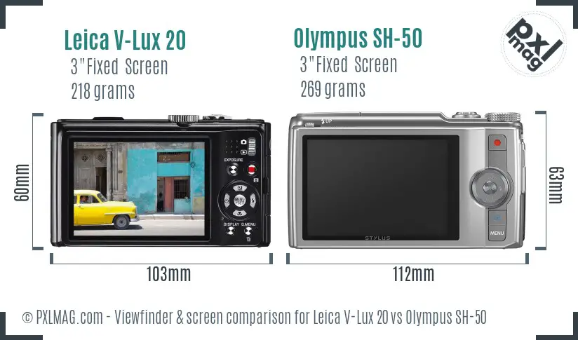 Leica V-Lux 20 vs Olympus SH-50 Screen and Viewfinder comparison Leica V-Lux 20 vs Olympus SH-50 Screen and Viewfinder comparison