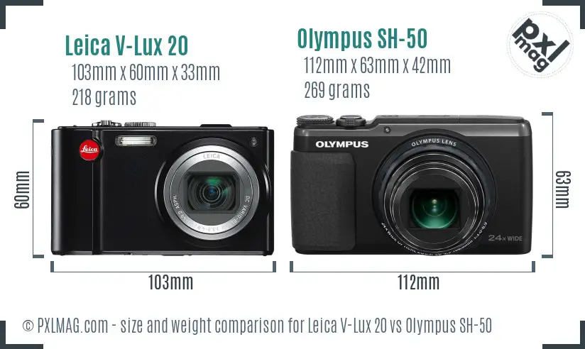 Leica V-Lux 20 vs Olympus SH-50 size comparison Leica V-Lux 20 vs Olympus SH-50 size comparison