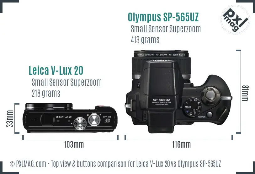 Leica V-Lux 20 vs Olympus SP-565UZ top view buttons comparison