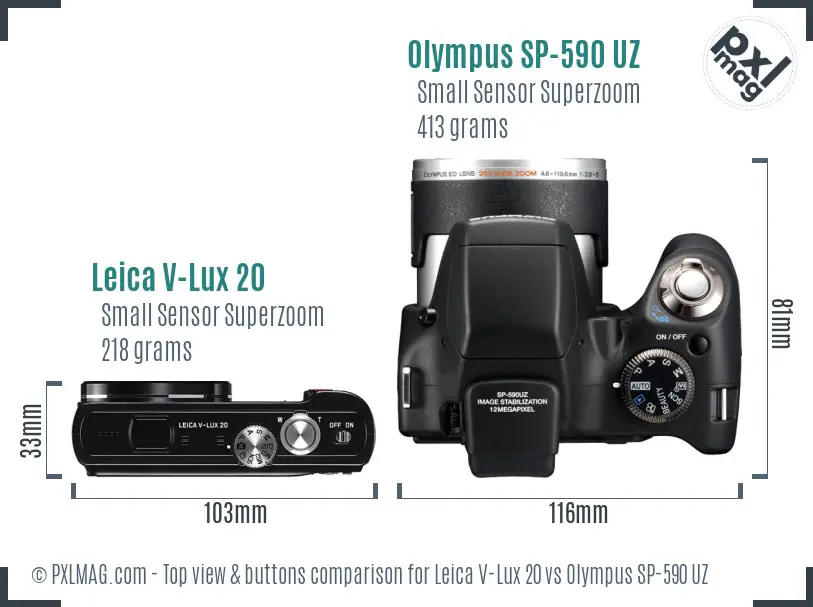 Leica V-Lux 20 vs Olympus SP-590 UZ top view buttons comparison