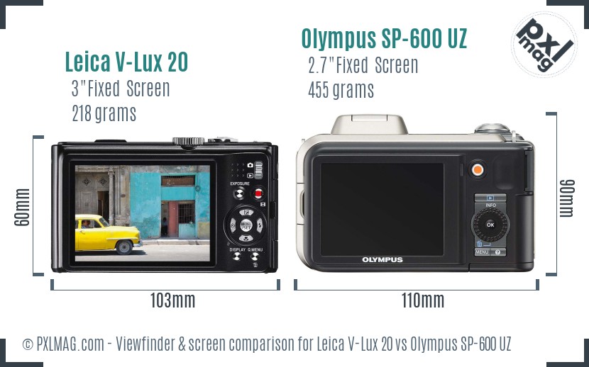 Leica V-Lux 20 vs Olympus SP-600 UZ Screen and Viewfinder comparison