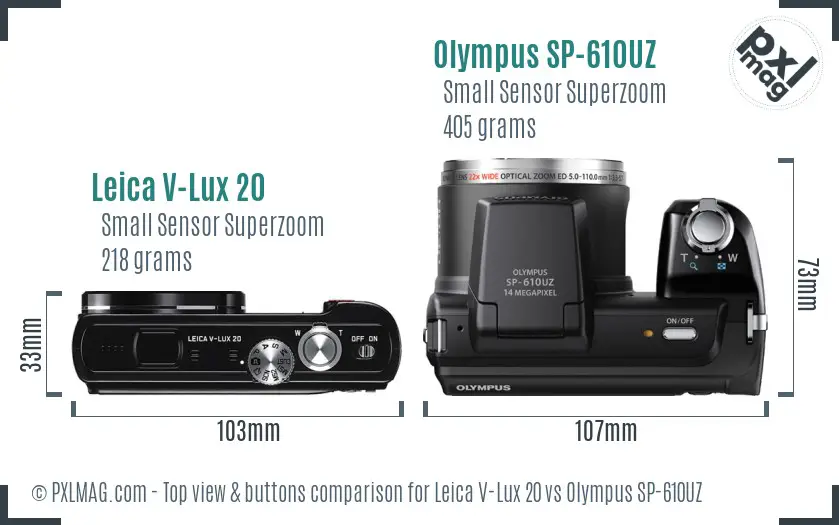 Leica V-Lux 20 vs Olympus SP-610UZ top view buttons comparison