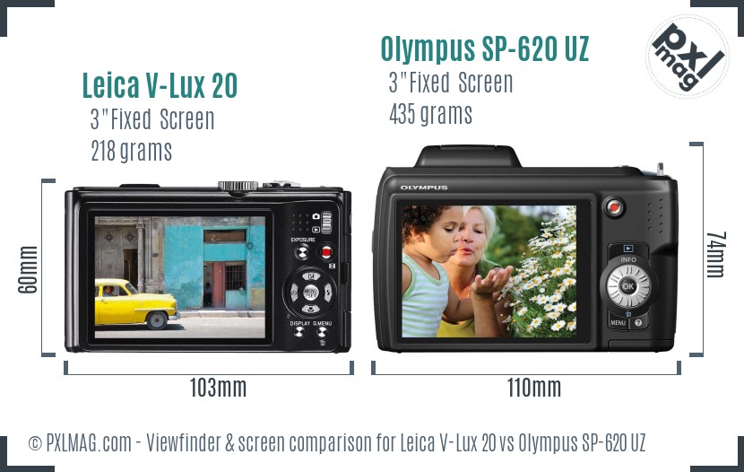 Leica V-Lux 20 vs Olympus SP-620 UZ Screen and Viewfinder comparison