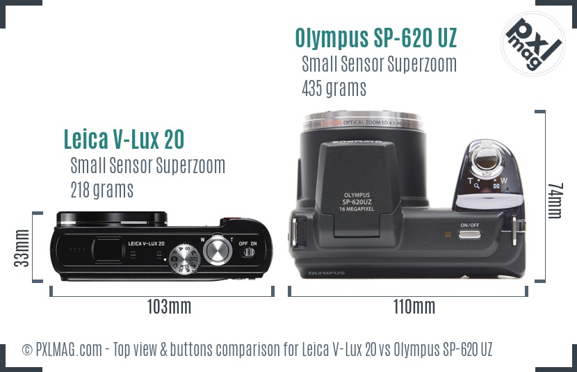 Leica V-Lux 20 vs Olympus SP-620 UZ top view buttons comparison
