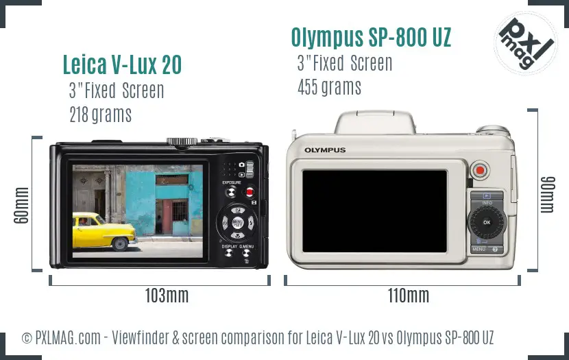Leica V-Lux 20 vs Olympus SP-800 UZ Screen and Viewfinder comparison