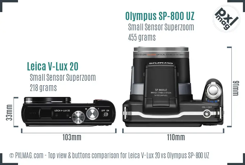 Leica V-Lux 20 vs Olympus SP-800 UZ top view buttons comparison