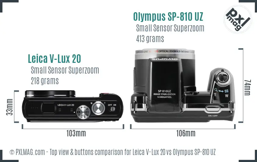 Leica V-Lux 20 vs Olympus SP-810 UZ top view buttons comparison