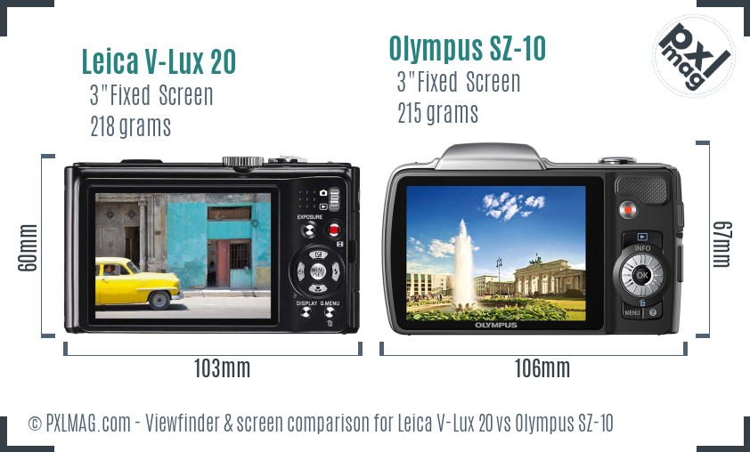 Leica V-Lux 20 vs Olympus SZ-10 Screen and Viewfinder comparison
