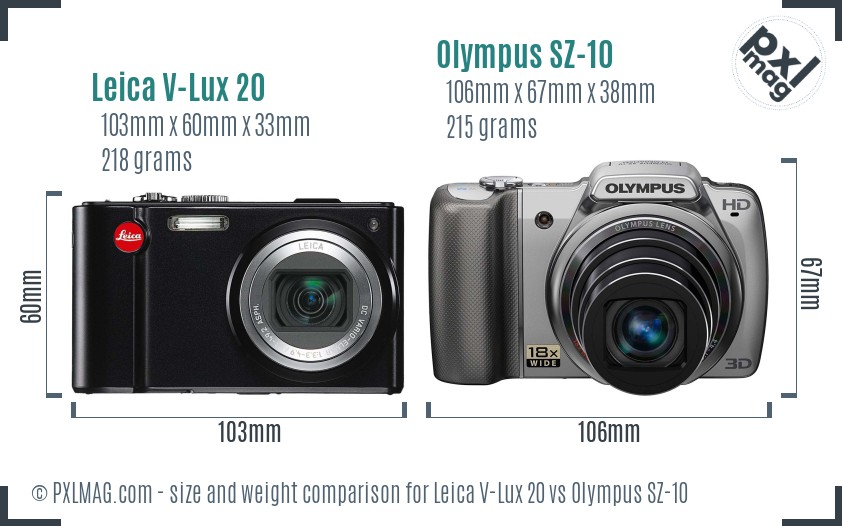 Leica V-Lux 20 vs Olympus SZ-10 size comparison Leica V-Lux 20 vs Olympus SZ-10 size comparison