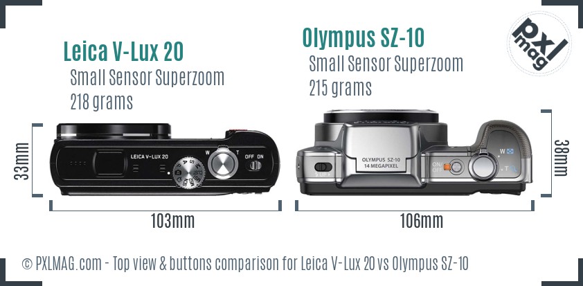 Leica V-Lux 20 vs Olympus SZ-10 top view buttons comparison