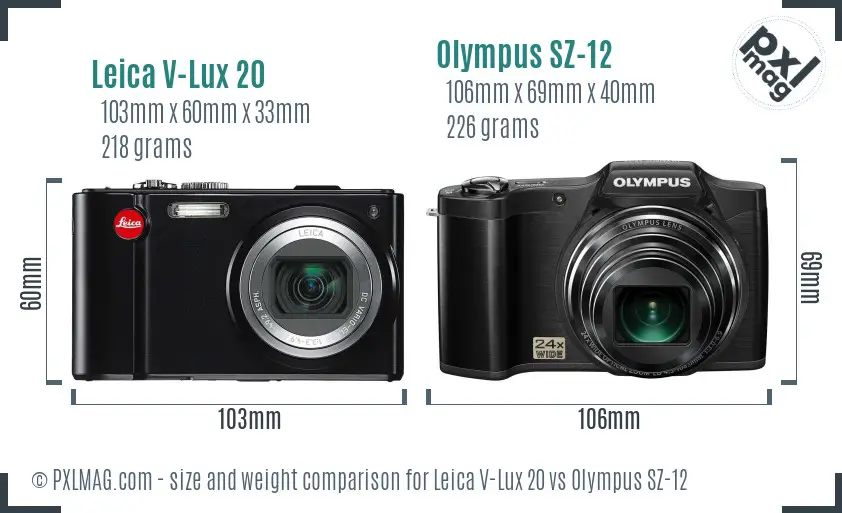 Leica V-Lux 20 vs Olympus SZ-12 size comparison Leica V-Lux 20 vs Olympus SZ-12 size comparison