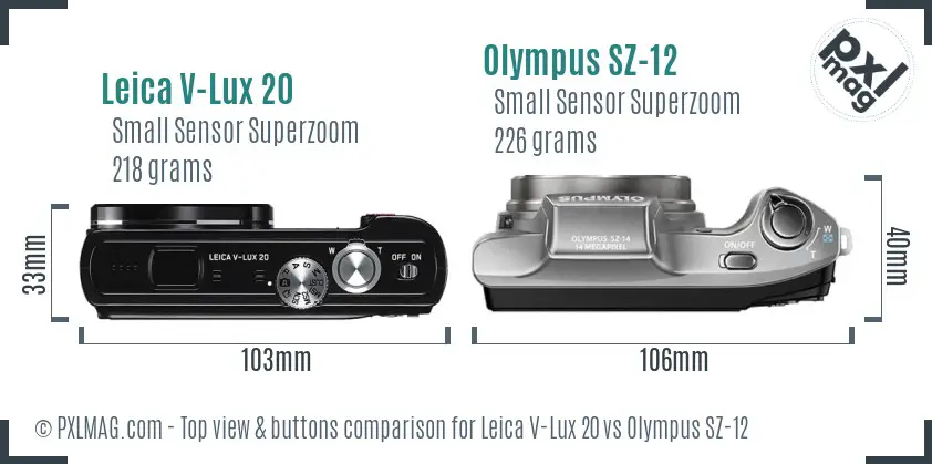 Leica V-Lux 20 vs Olympus SZ-12 top view buttons comparison Leica V-Lux 20 vs Olympus SZ-12 top view buttons comparison