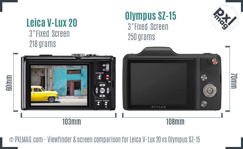 Leica V-Lux 20 vs Olympus SZ-15 Screen and Viewfinder comparison