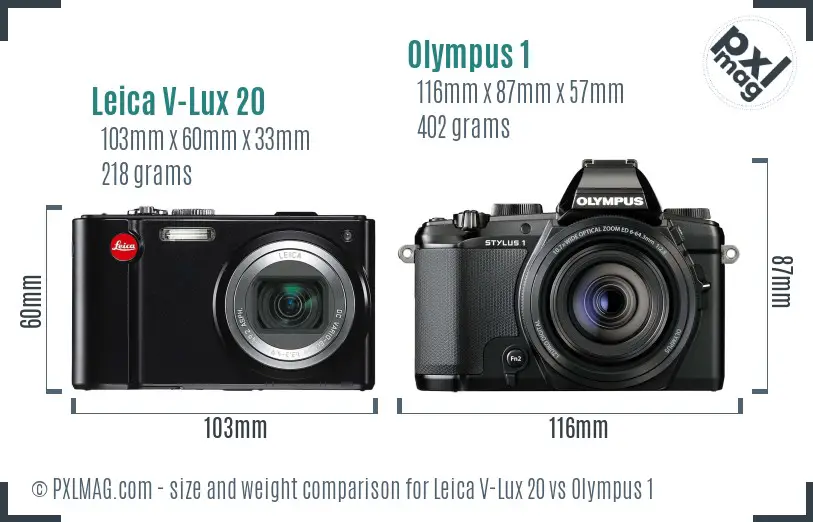 Leica V-Lux 20 vs Olympus 1 size comparison Leica V-Lux 20 vs Olympus 1 size comparison