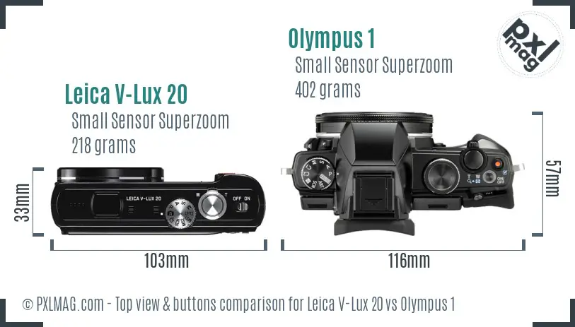 Leica V-Lux 20 vs Olympus 1 top view buttons comparison Leica V-Lux 20 vs Olympus 1 top view buttons comparison