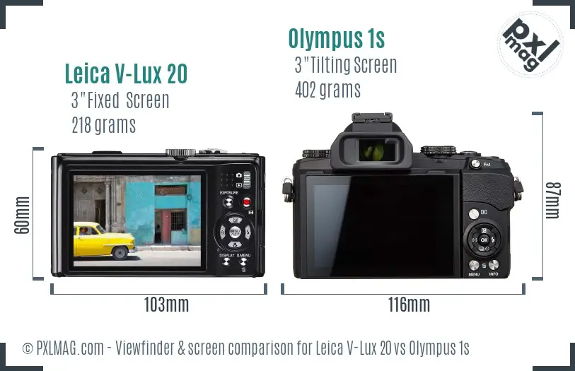 Leica V-Lux 20 vs Olympus 1s Screen and Viewfinder comparison