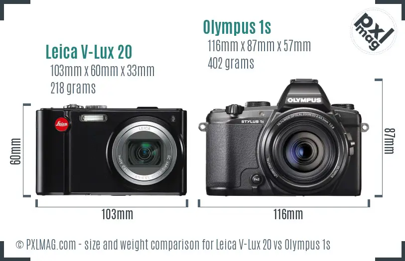 Leica V-Lux 20 vs Olympus 1s size comparison