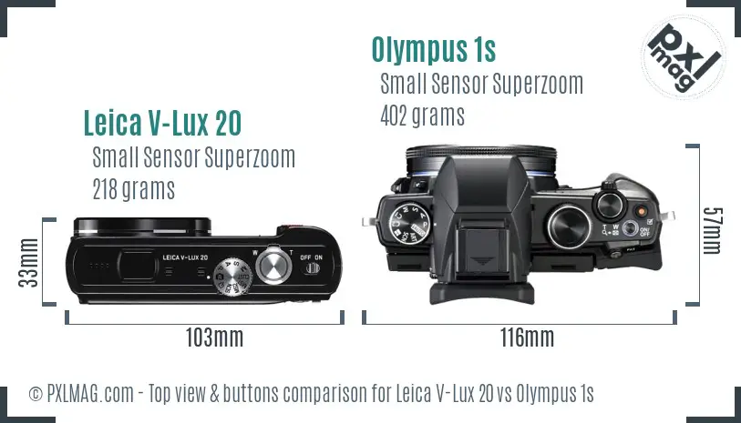 Leica V-Lux 20 vs Olympus 1s top view buttons comparison