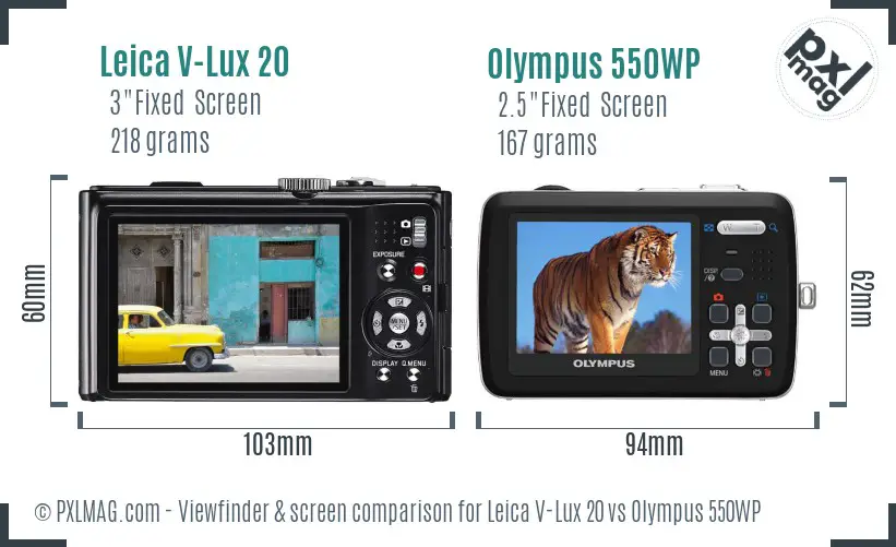 Leica V-Lux 20 vs Olympus 550WP Screen and Viewfinder comparison