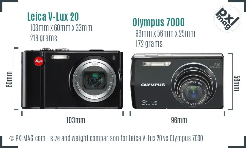 Leica V-Lux 20 vs Olympus 7000 size comparison